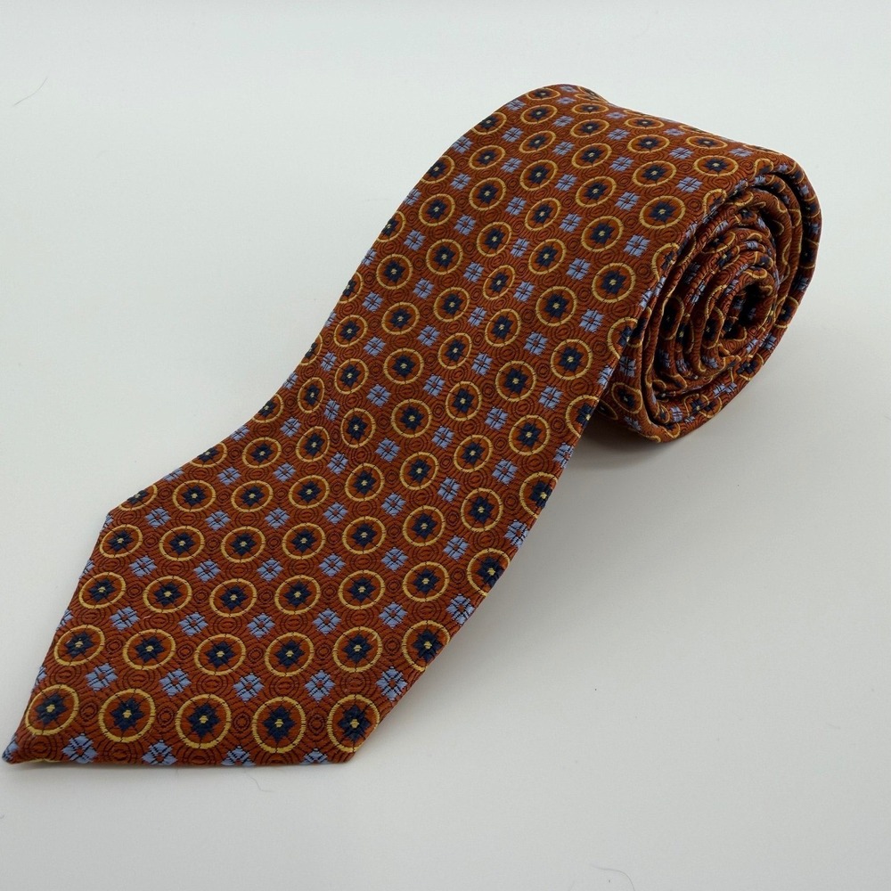 Jos. A. Bank Necktie Mens OS Orange Blue Silk Geometric Executive Collection